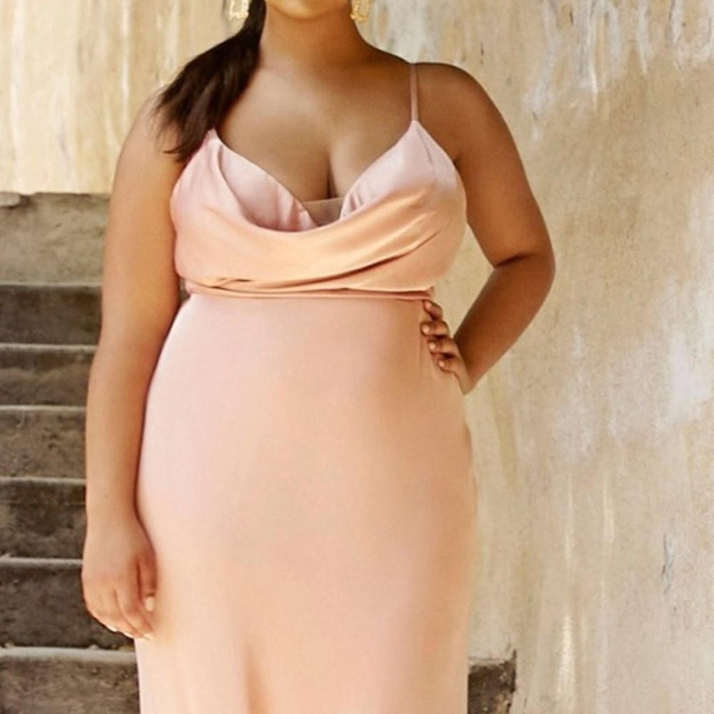 NEW OFF SHOULDER FITTED SATIN DRESS WITH COWL NECKLINE AND TIE OPEN BACK CD7487
